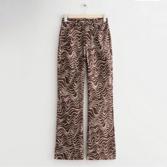 NWT & Other Stories Printed Kick Flare Trousers Twill Cotton Pant Brown Wave 4 - Picture 6 of 15